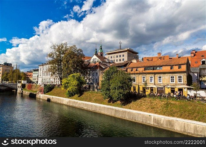 Ljubljana river in downtown in a summer day in Ljubljana, Slovenia