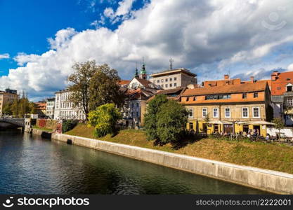 Ljubljana river in downtown in a summer day in Ljubljana, Slovenia