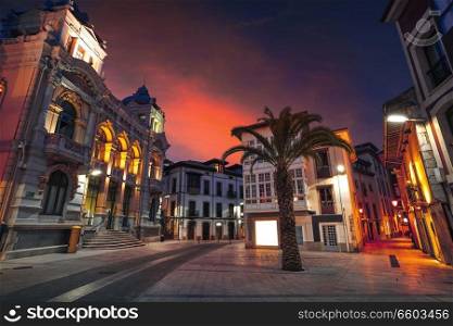 Llanes village City town hall sunset in Asturias of Spain