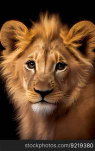 Llittle lion cub on black background. Generative AI
