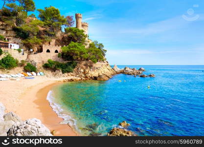 Lloret de Mar Castell Plaja at Sa Caleta beach in costa Brava of Catalonia Spain