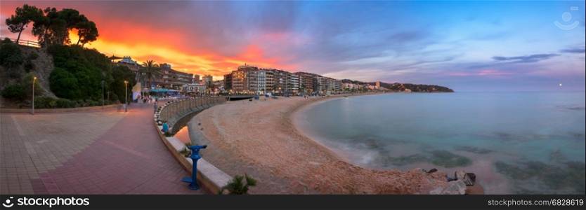 LLORET DE MAR, SPAIN - JUNE 20, 2016: Panorama of Lloret de Mar Seafront in Catalonia, Spain. Lloret de Mar is most popular Costa Brava resort and located only 75 km from Barcelona.