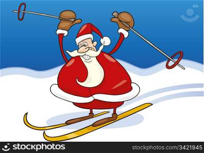 llustration of santa claus on ski