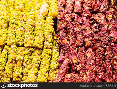 Load of traditional turkish delight lokum candy