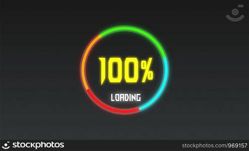 Loading progress bar, digital style, radial With percentage number and circular graphics animation 3D rendering