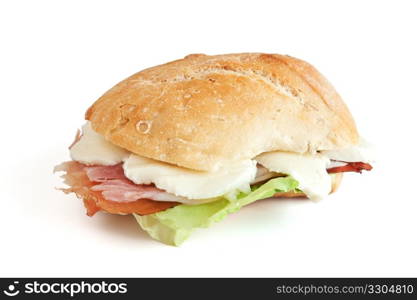 loaf of bread with ham, mozzarella and lettuce