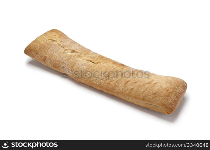 Loaf of fresh ciabatta on white background