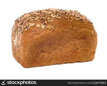 loaf of whole rye bread isolated on white background
