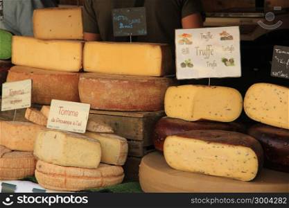 Local french cheese at a market in the Provence