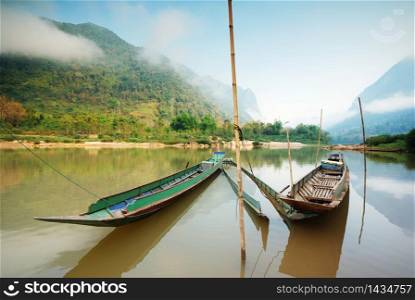 local Long-tailed boat in mekong river ,laos