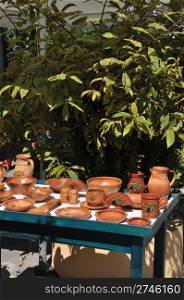 local market with traditional pottery in Zia village (Kos island), Greece