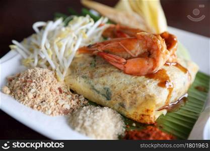 Local Thai food pad thai fried noodle with shrimp