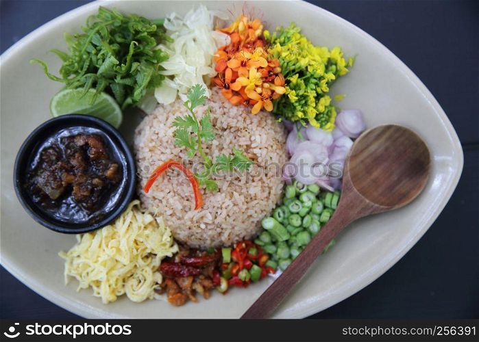 Local Thai food Rice Mixed with Shrimp paste