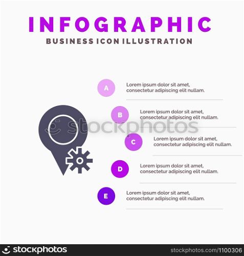 Location, Map, Settings Solid Icon Infographics 5 Steps Presentation Background