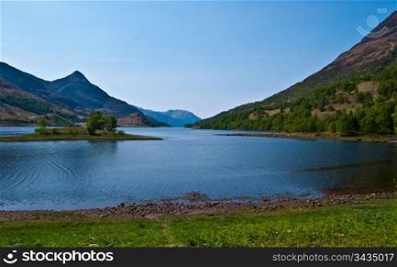 Loch Leven. scottish landscape surrounding Loch Leven with the Highlands in the background