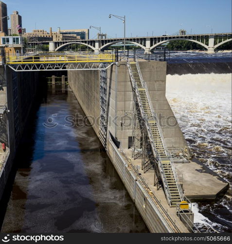 Lock and Dam No. 1 on the Mississippi River, Minneapolis, Hennepin County, Minnesota, USA