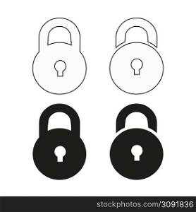 Lock icon, black isolated on white background, vector illustration.. Lock icon, black isolated on white background, vector