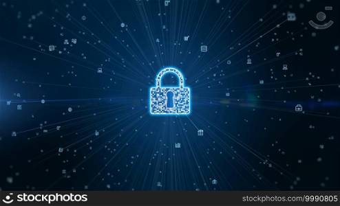 Lock Icon cyber security of digital data network protection. High speed connection data analysis. Technology data network conveying connectivity background concept.