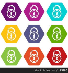 Lock icons 9 set coloful isolated on white for web. Lock icons set 9 vector