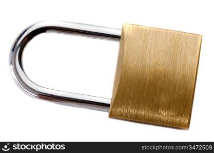 Lock iron closed on a white background with a reflection on the floor