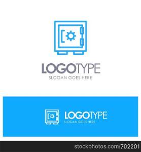 Lock, Locker, Security, Secure Blue Outline Logo Place for Tagline