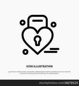 Lock, Love, Heart, Wedding Line Icon Vector