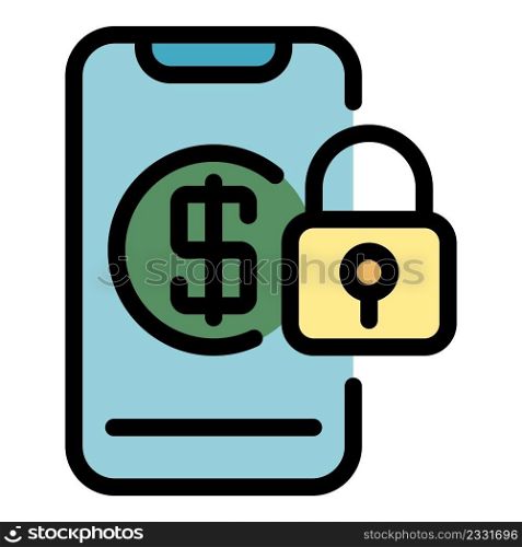 Lock mobile pay icon. Outline lock mobile pay vector icon color flat isolated. Lock mobile pay icon color outline vector