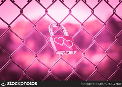Lockers symbolizing love forever on the fence with pink tone style