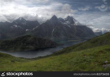 Lofoten peninsula, Norway, Mountains, lakes, and fjords