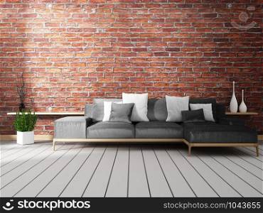 Loft interior mock up with sofa and decoration on white floor wooden.3D rendering