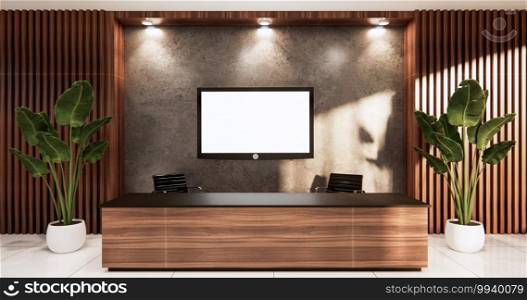 Loft scene office Desk standing in office. 3d rendering