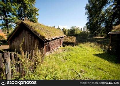 Log houses in Norsk Folkemuseum, Bygdoy, Oslo, Norway