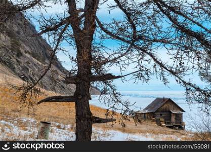 Log hut at Olkhon island in Lake Baikal, Russia