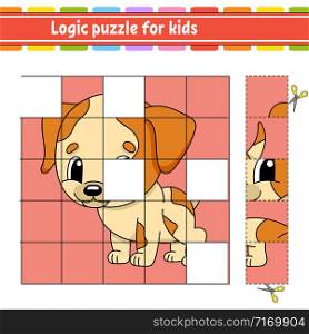 Logic puzzle for kids. Dog animal. Education developing worksheet. Learning game for children. Activity page. Simple flat isolated vector illustration in cute cartoon style.