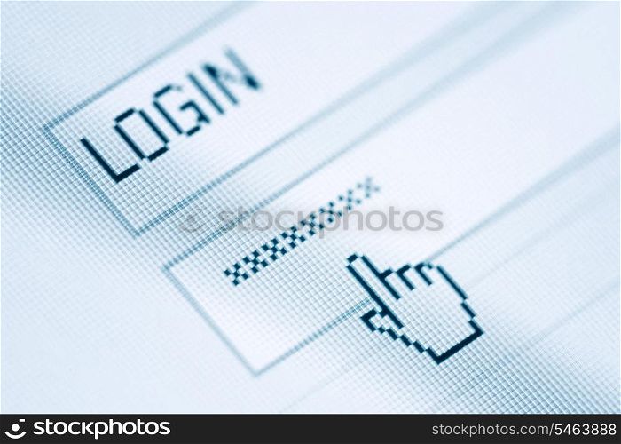Login and password in internet browser on computer screen