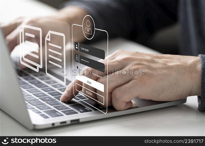 Login and password of cyber security and networking concept. User typing password secure access to personal information. Cybersecurity and encryption secure Internet access on virtual digital display