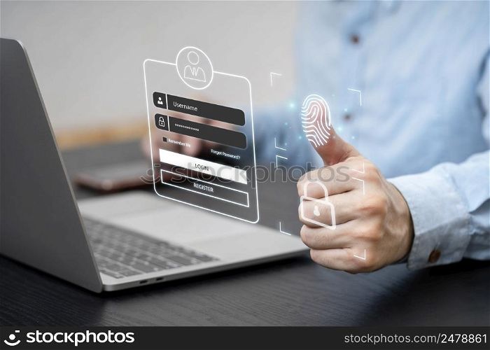 Login and password of cyber security and networking concept. User typing password secure access to personal information. Cybersecurity and encryption secure Internet access on virtual digital display