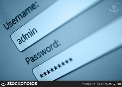 Login Box - Username - Admin and Password in Internet Browser on Computer Screen&#xA;
