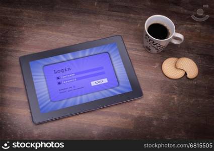 Login interface on tablet - username and password, blue