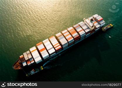 Logistics and transportation of Container Cargo ship business Service import export international aerial top view