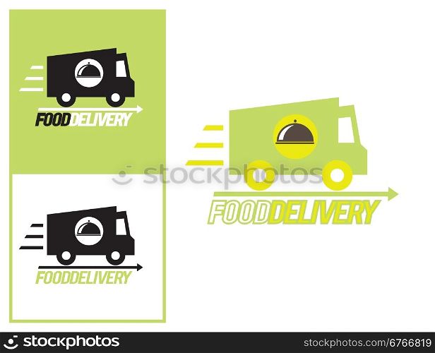 Logo design element. Food delivery van with platter.