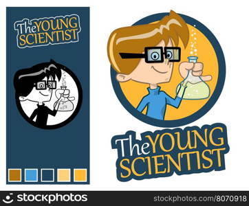 Logo Design Element. Little Scientist Holding Test Tube. Editable Vector Illustration.