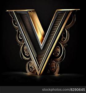 Logo for the letter V with a modern classic style ,3d alphabet on black background. Logo for the letter V with a modern classic style ,3d alphabet on black background AI Generated