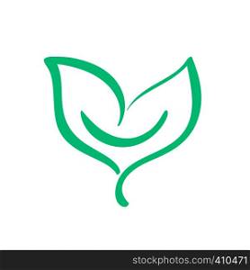 Logo of green leaf of tea. Ecology nature element vector icon. Eco vegan bio calligraphy hand drawn illustration.. Logo of green leaf of tea. Ecology nature element vector icon. Eco vegan bio calligraphy hand drawn illustration
