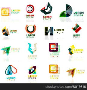 Logo set, abstract geometric business icons, paper style with glossy elements. Vector universal origami business symbols