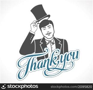 Logo - thank you concept sign - Man taking off his hat - icon
