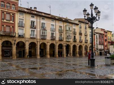 Logrono, Spain - 27 April, 2022  view of the historic Market Square in the old city center of Logrono