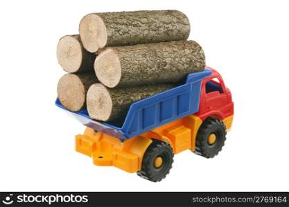 Logs in the truck are isolated on a white background