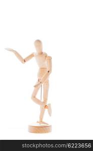 Lointed wooden dummy isolated on white background. Wooden figure mannequin