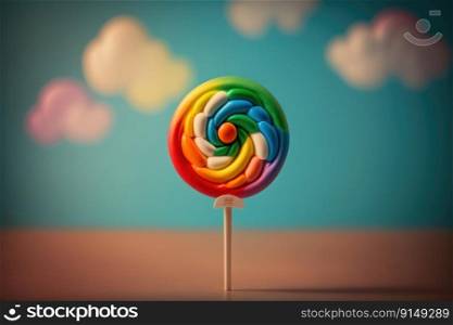 Lollipop Candy Rainbow Colors on a colorful background by generative AI